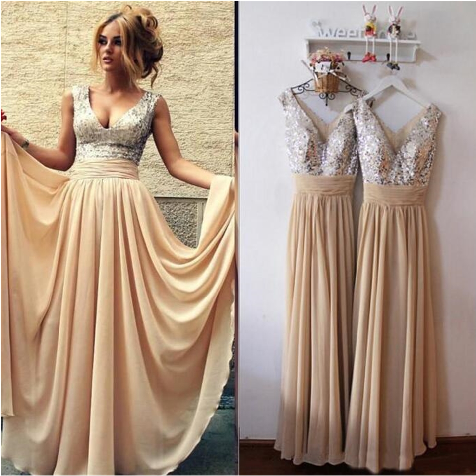 Summer Cheap Evening Dresses V Neck A line Chiffon Sequins Long Prom Dress Burgundy Black Party Gowns