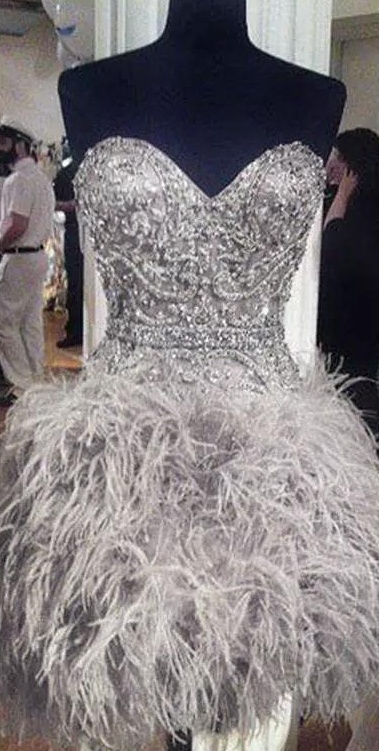 Short Prom Dresses With Feathers Sweetheart Neck Corset Lace Up Back Graduation Homecoming Dress Beading Crystal Cocktail Girls Gowns