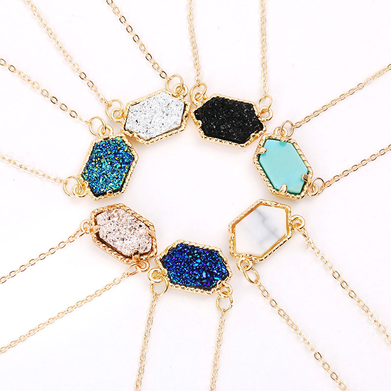 Silver Gold Resin Drusy Look Hexagon Necklace Druzy Oval Pendant Choker Statement Necklaces for Women Jewelry Gift
Silver Gold Resin Drusy Look Hexagon Necklace Druzy Oval Pendant Choker Statement Necklaces for Women Jewelry Gift