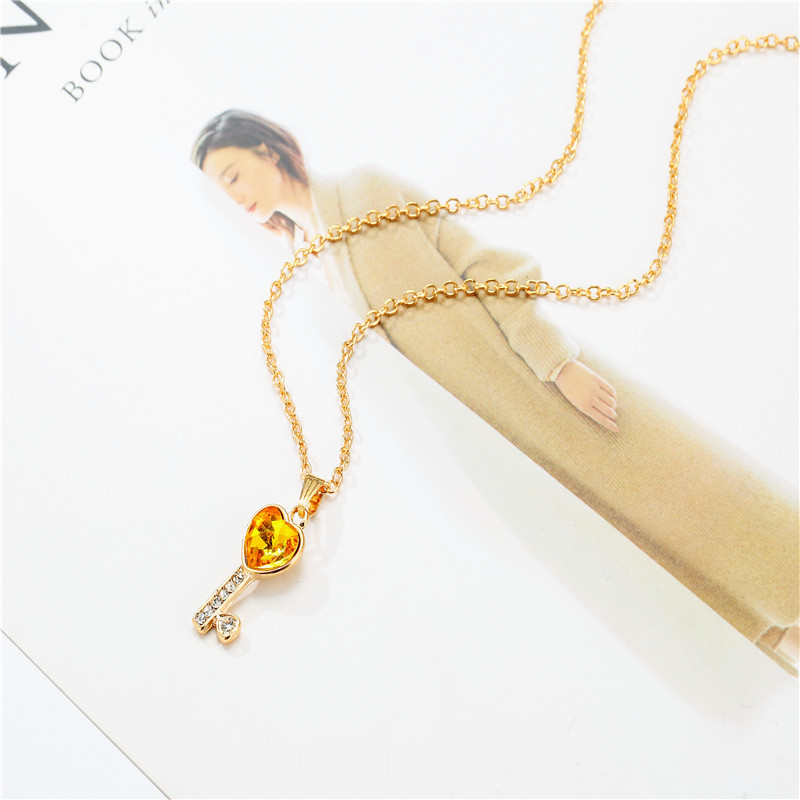 New Fashion Clavicle Chokers Happiness Key Heart Shape Pendant Charm Fit Women Bracelets & Necklaces Jewelry Gift Crystal Key Pendant