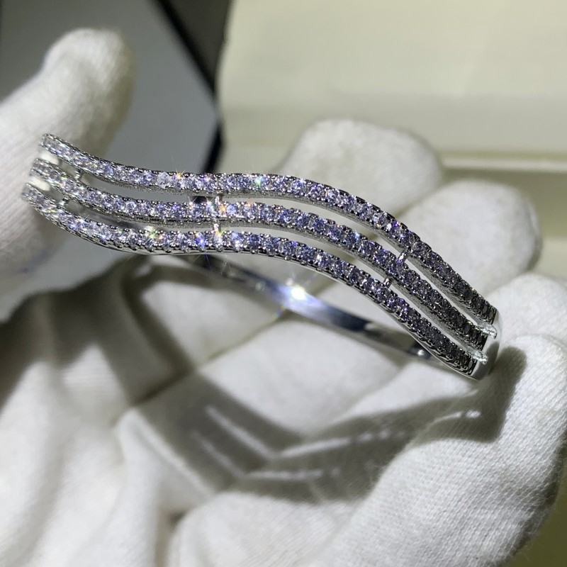 Choucong Super Shinning Luxury Jewelry 7 Style 925 Sterling Silver Full White Topaz CZ Diamond Gemstones Wrist Women Bangle Bracelet Gift