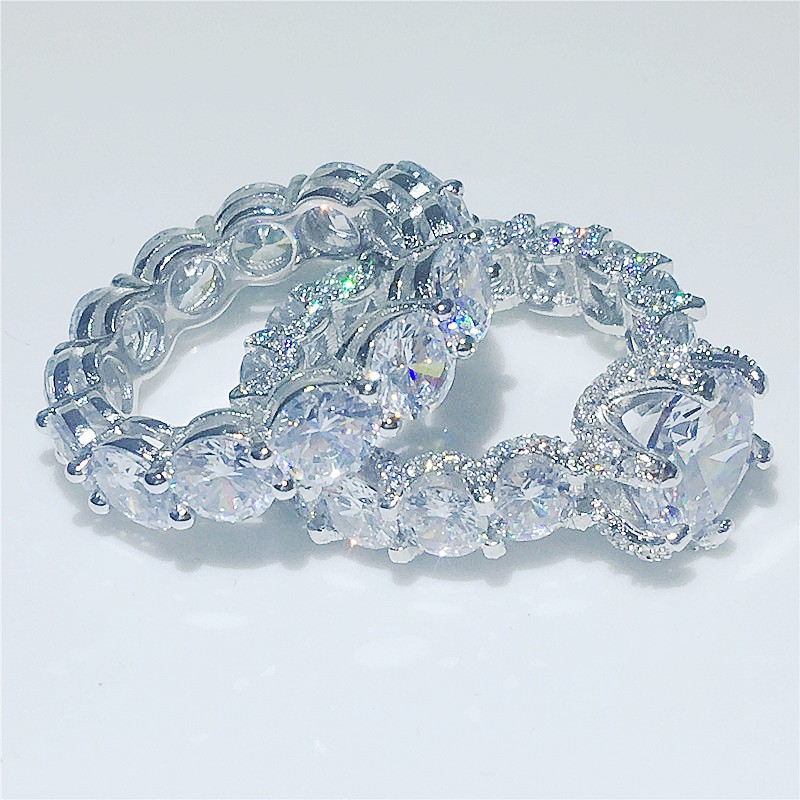 Vecalon Lovers Vintage Promise Ring set 925 Sterling silver Diamond Engagement Wedding Band rings for women Bridal Jewelry