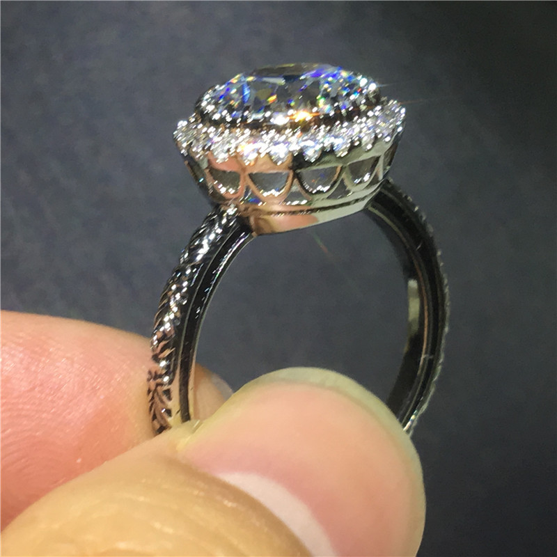Vintage Decorative pattern Ring 925 Sterling Silver Filled Crystal Zircon cz Wedding Band Rings For Women Party Jewelry