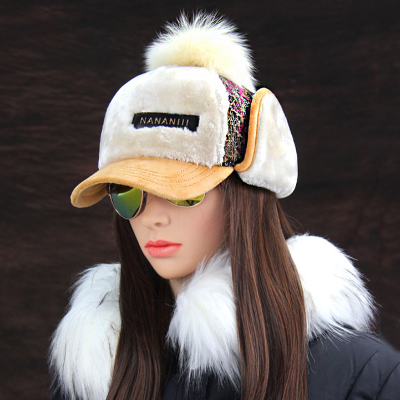 Winter Faux Cashmere Bomber Hat Women Earflap Caps Faux Fur Pompom Snow Hats Adjustable Bohemian Winter Russian Ushanka D19011503