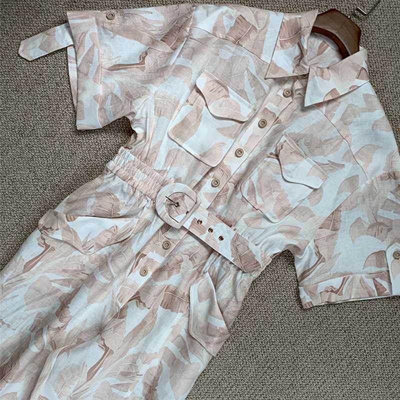 Cotton linen lapel printing with belt high waist slimming overalls leggings, As pic
Cotton linen lapel printing with belt high waist slimming overalls leggings, As pic