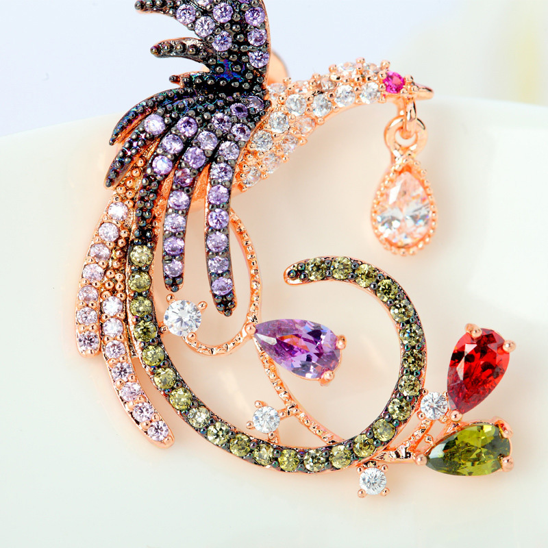 Bling Colorful Zircon Chinese Phoenix Dangle Drop Earrings Wedding Earrings for Women Gril Gift