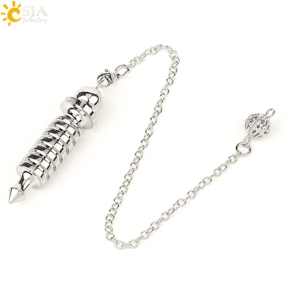 Reiki Pendulum Metal Copper Dowsing Healing Pyramid Pendant Charms Chakra Pendulo Chrome Gold Amulet Pendulos Point Ball Chains