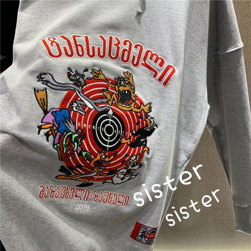 Oversize Embroidery Hoodies Women Men High Quality Black Gray Red Cartoon Fashion Sweatshirts Pullover