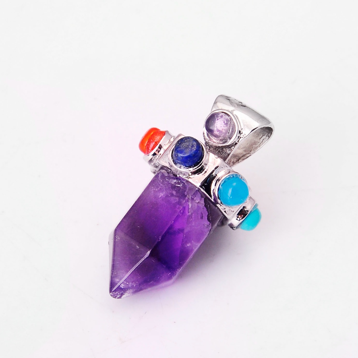 Seven gemstone cylindrical gemstone pendant necklace European and American men and women popular models