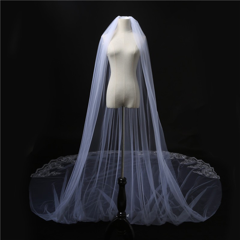 bridal veils gorgeous lace appliques one layer three meters veil women wedding dress accessories veils custom made cheap