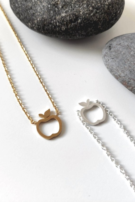 5PCS Hollow Outline Funny Simple Geometric Fruit Apple Shape Pendant Chain Necklaces for School Mentor Teacher Women Graduation Gifts