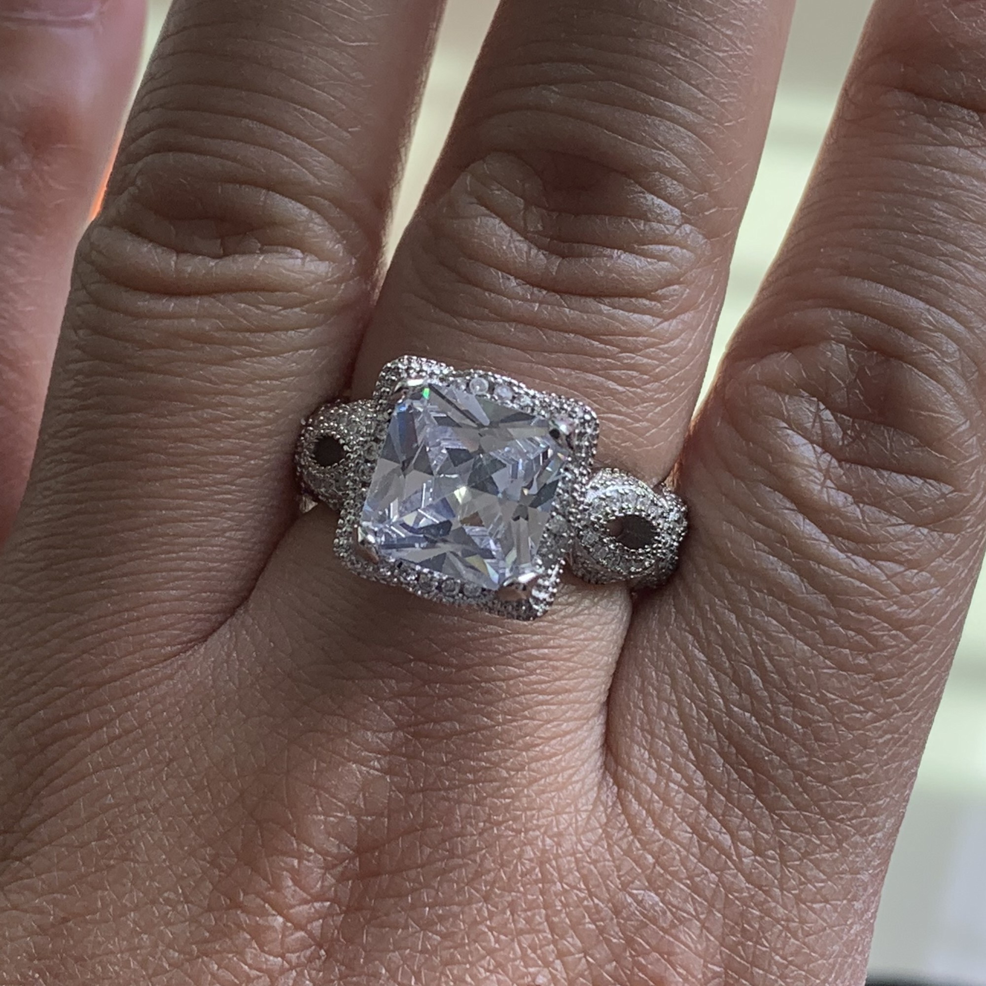 Vintage Dragon Claw Topaz Ring: White CZ Dia, Sterg Sier Princess Cut Wedding Jewelry acbf