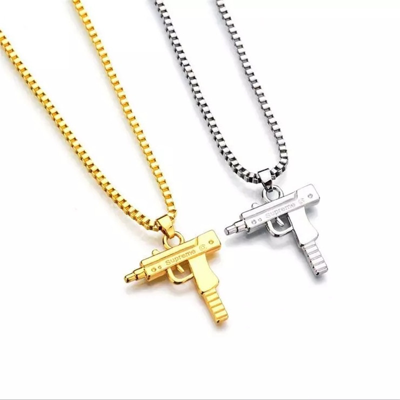 Pendant Necklace Uzi Gold Chain Hip Hop Long Pendant Necklace Men Women Fashion Brand Hiphop Jewelry