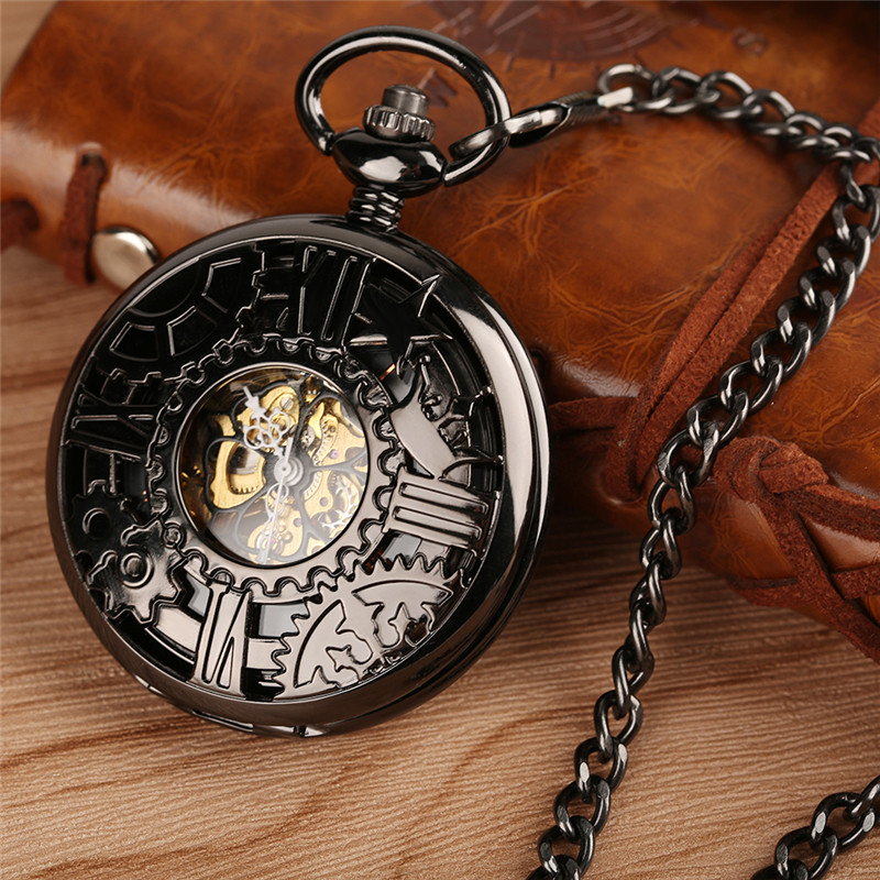 Antique Retro Mechanical Hand Wind Pocket Watch Black Hollow Gear Case Roman Number Dial Men Women Necklace Pendant Chain Gifts
Antique Retro Mechanical Hand Wind Pocket Watch Black Hollow Gear Case Roman Number Dial Men Women Necklace Pendant Chain Gifts