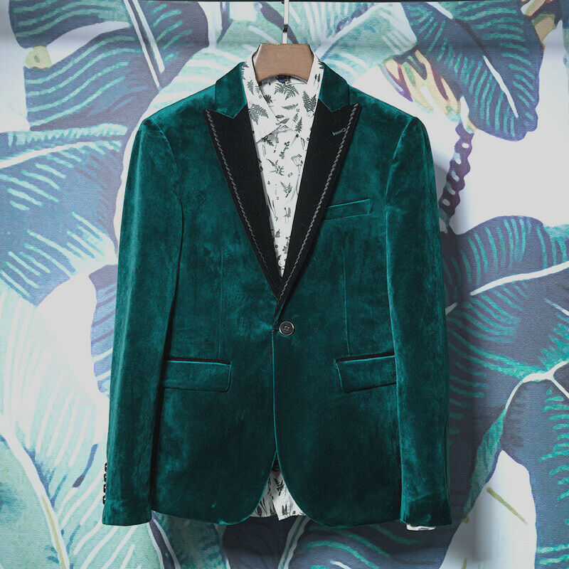 Dark Green Mens Velvet Suits Blazers One Button Groom Party Wedding Tuxedos Slim Fit Men Dinner Suit Jacket Prom Formal Wear