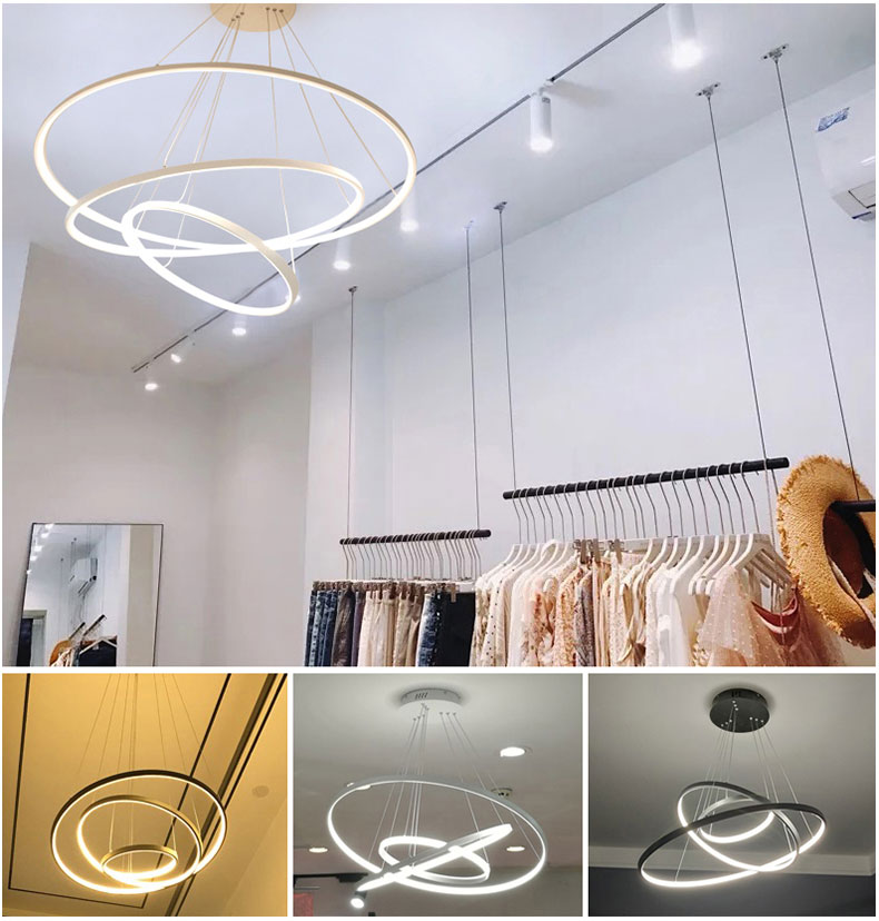 Modern Aluminum Classical Circle Ring Led Pendant Light For Living Room Bedroom White Black Silver Gold Frame Home Lighting