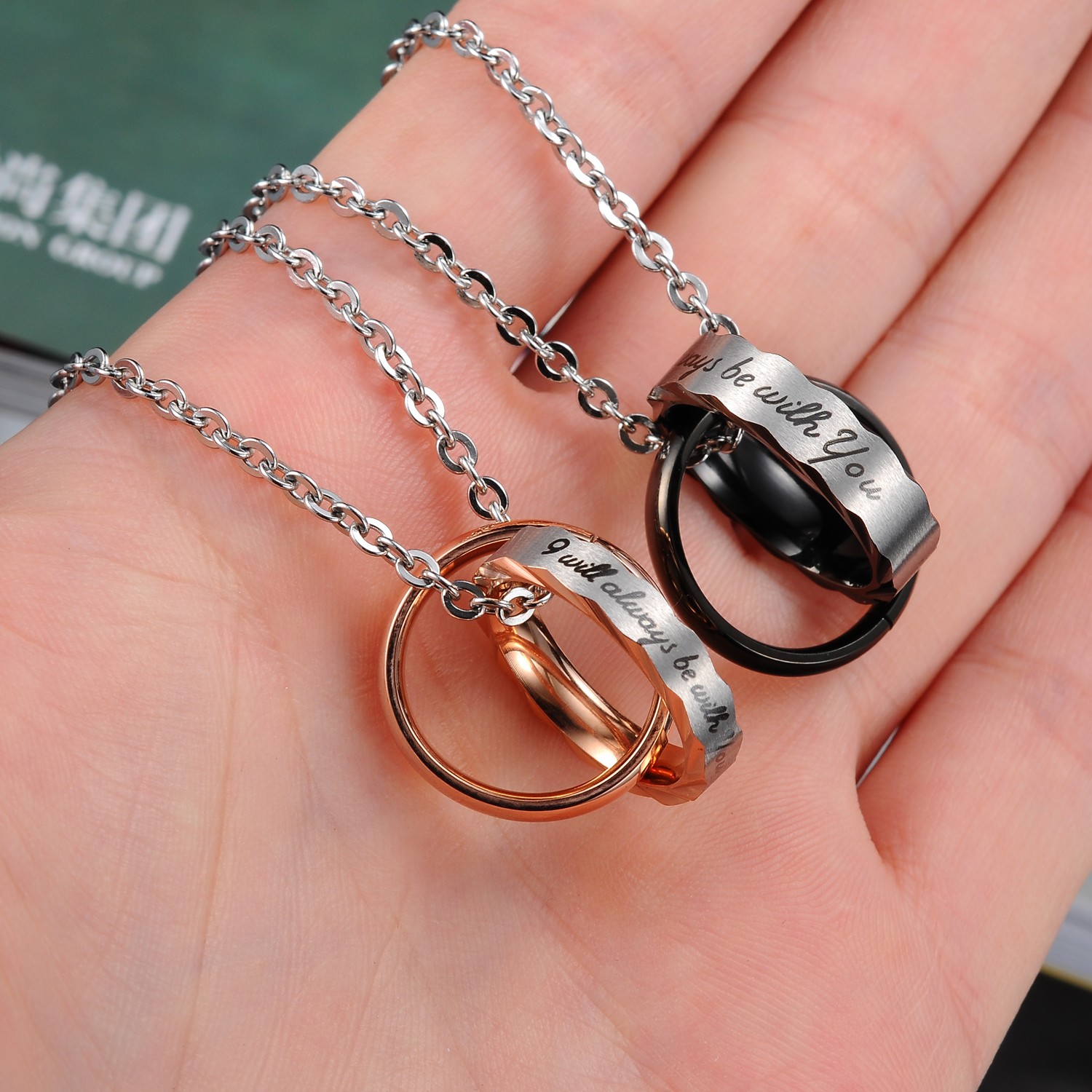 Classic Couple Pendant Necklace Stainless Steel 14k Gold Plated Titanium Steel Lover Jewelry