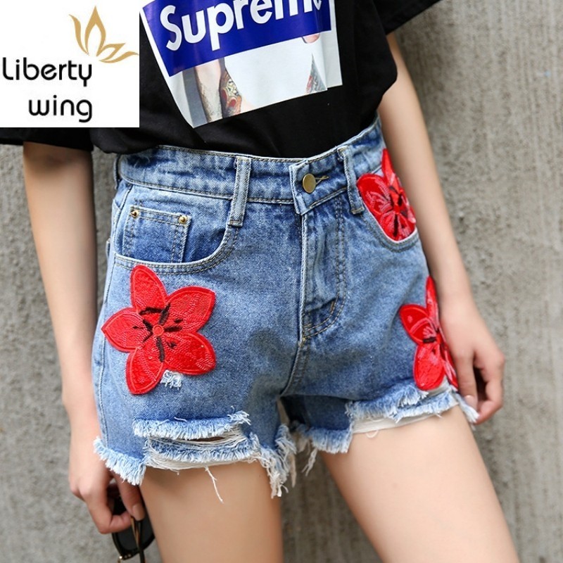 Summer Shorts Women High Waist Blue Grey Floral Sequined Embroidery Pants Ripped Hole Short Jeans Womens Streetwear
Summer Shorts Women High Waist Blue Grey Floral Sequined Embroidery Pants Ripped Hole Short Jeans Womens Streetwear