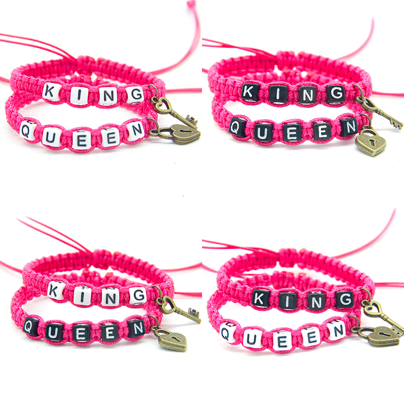 2pcs/pair Couple Bracelets Bling Solid Hotpink King And Queen With Key Lock Rope Chains Lovers Gifts Handmade Charm Bracelets
2pcs/pair Couple Bracelets Bling Solid Hotpink King And Queen With Key Lock Rope Chains Lovers Gifts Handmade Charm Bracelets