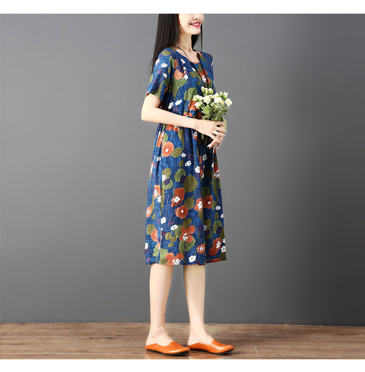 hot sale Cotton And Linen Dress Vintage Waist drawstring short sleeve dress Plus Size Women Casual Loose Summer Dress vestidos