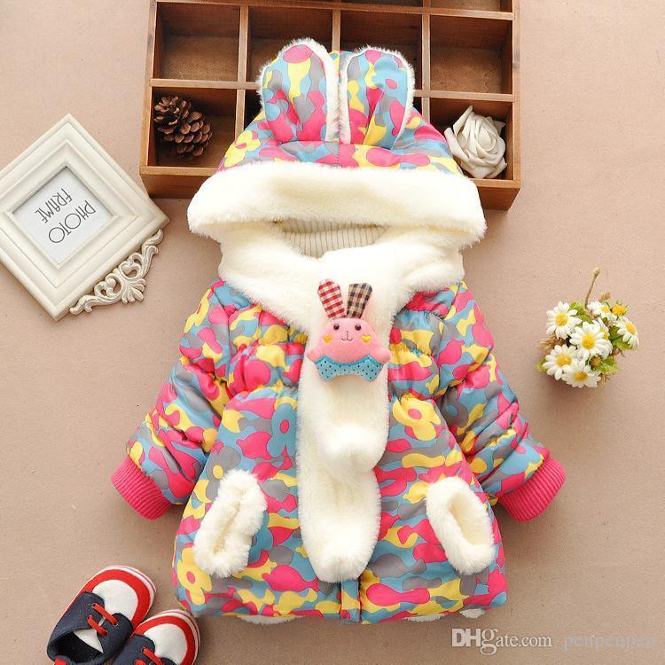 Cute Rabbit Baby Winter Jacket Thick Cotton-Padded Baby Girl Outerwear Infant Baby Boys Parka Toddler Girls Snow Wear WL1176