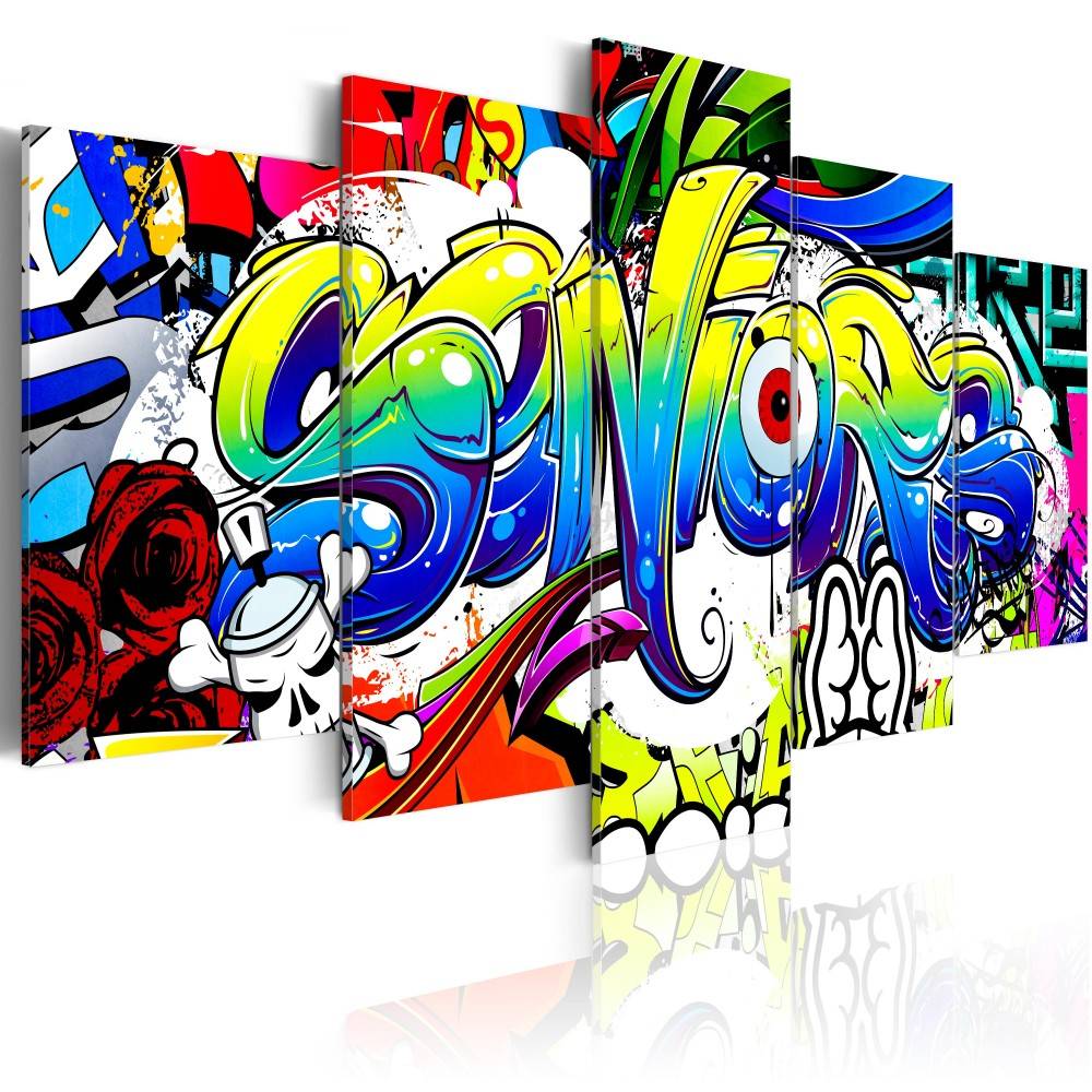 Fashion Wall Art Canvas Painting 5 Pieces Yellow Orange Blue Abstract color Graffiti Modern Home Decoration,e No Frame