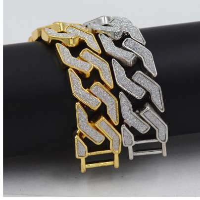Uodesign Gold silver color Men hip hop bracelet iced out 22.5cm long link chain Exquisite Frosted Bracelets Gifts or Rap Man