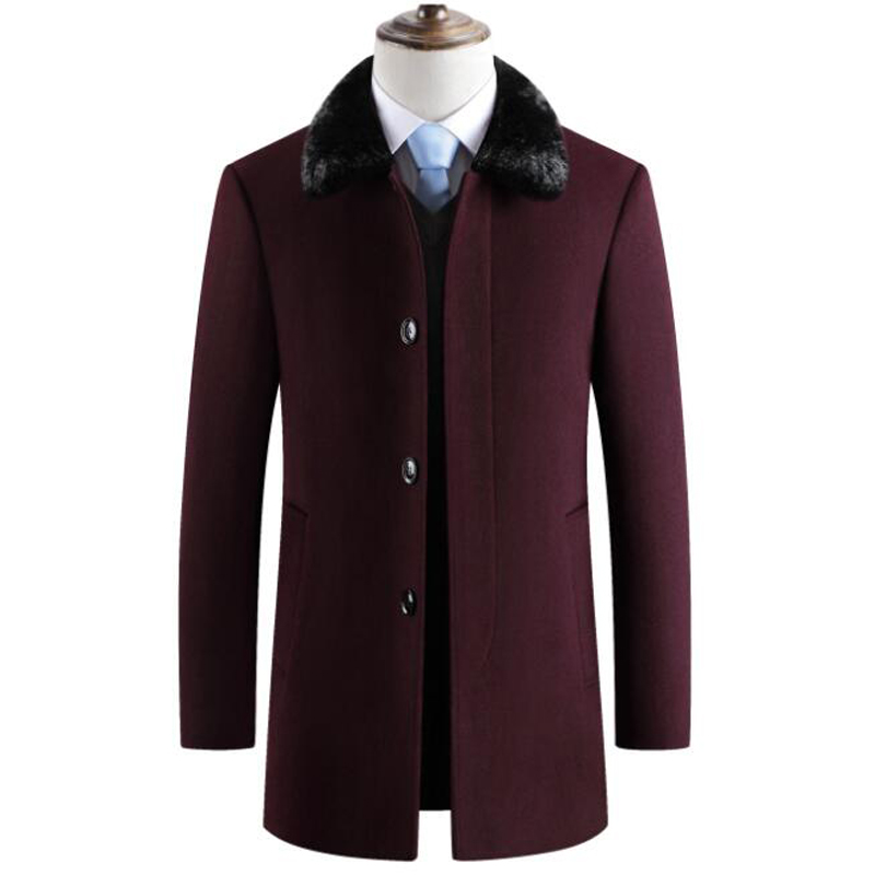 Men's Wool & Blends Mens Woolen Coat Fleece Thick Jackets Winter Jacket Men Warm Coats Business Clothing Windbreaker With Detachable Fur Col