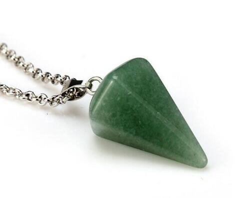 Natural Gemstone Pendant Necklace Crystal Healing Chakra Reiki Silver Stone Hexagonal Prisme Cone Pendulum Charm Necklaces GB1465