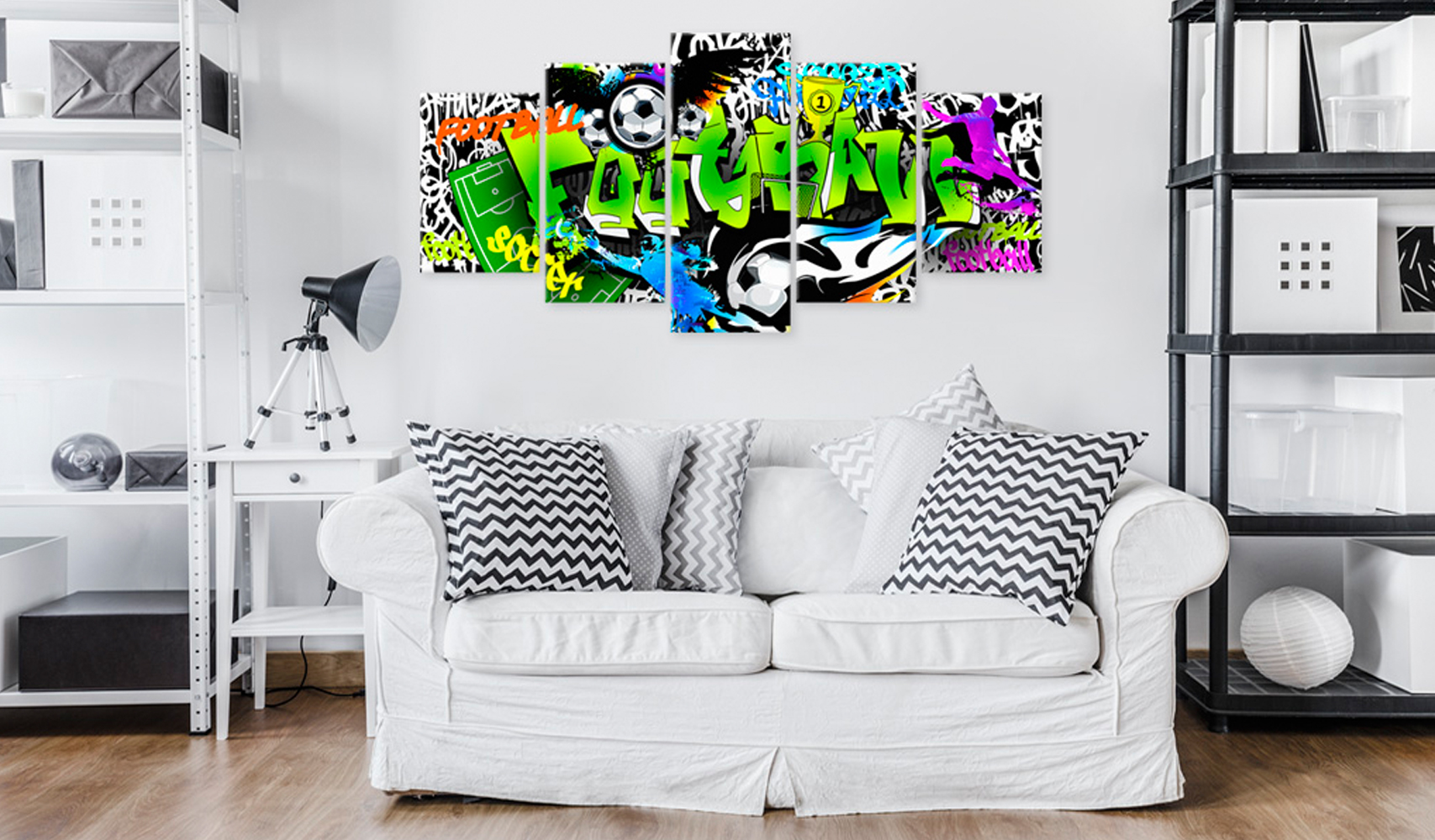 Fashion Wall Art Canvas Painting 5 Pieces Creative Abstract Writing Watercolor Colorful Graffiti Football Modern Home Decoration No Frame,Ch