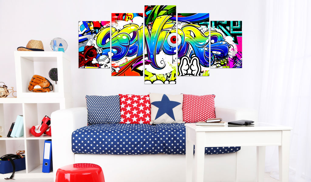 Fashion Wall Art Canvas Painting 5 Pieces Creative Abstract Writing Watercolor Colorful Graffiti Football Modern Home Decoration No Frame,Ch