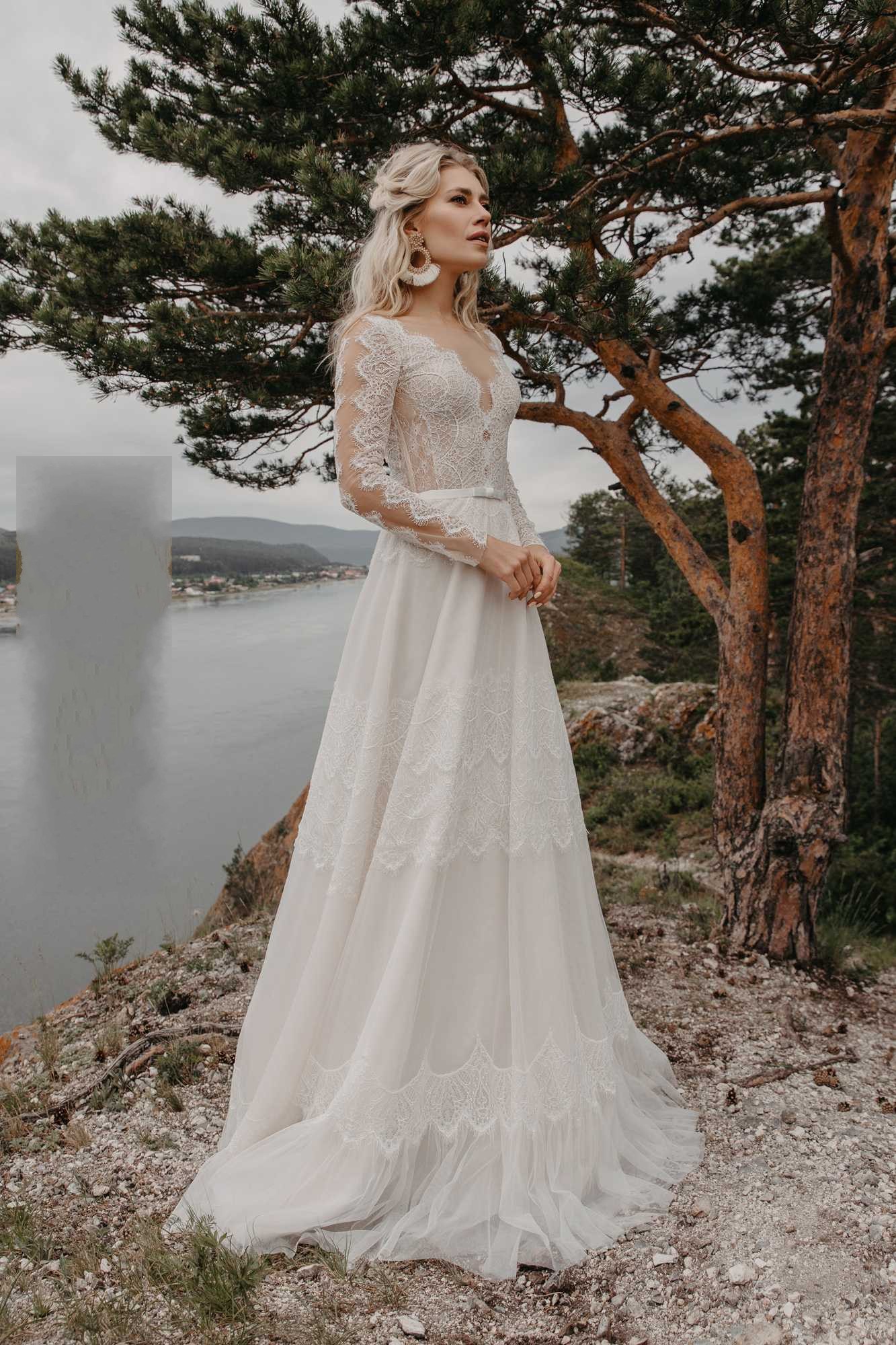 Dress Lace Bohemian Appliqued Long Sleeve Sheer V Neck Vestido De Noiva Plus Size Beach Boho Wedding Dresses Bridal Gowns estido es