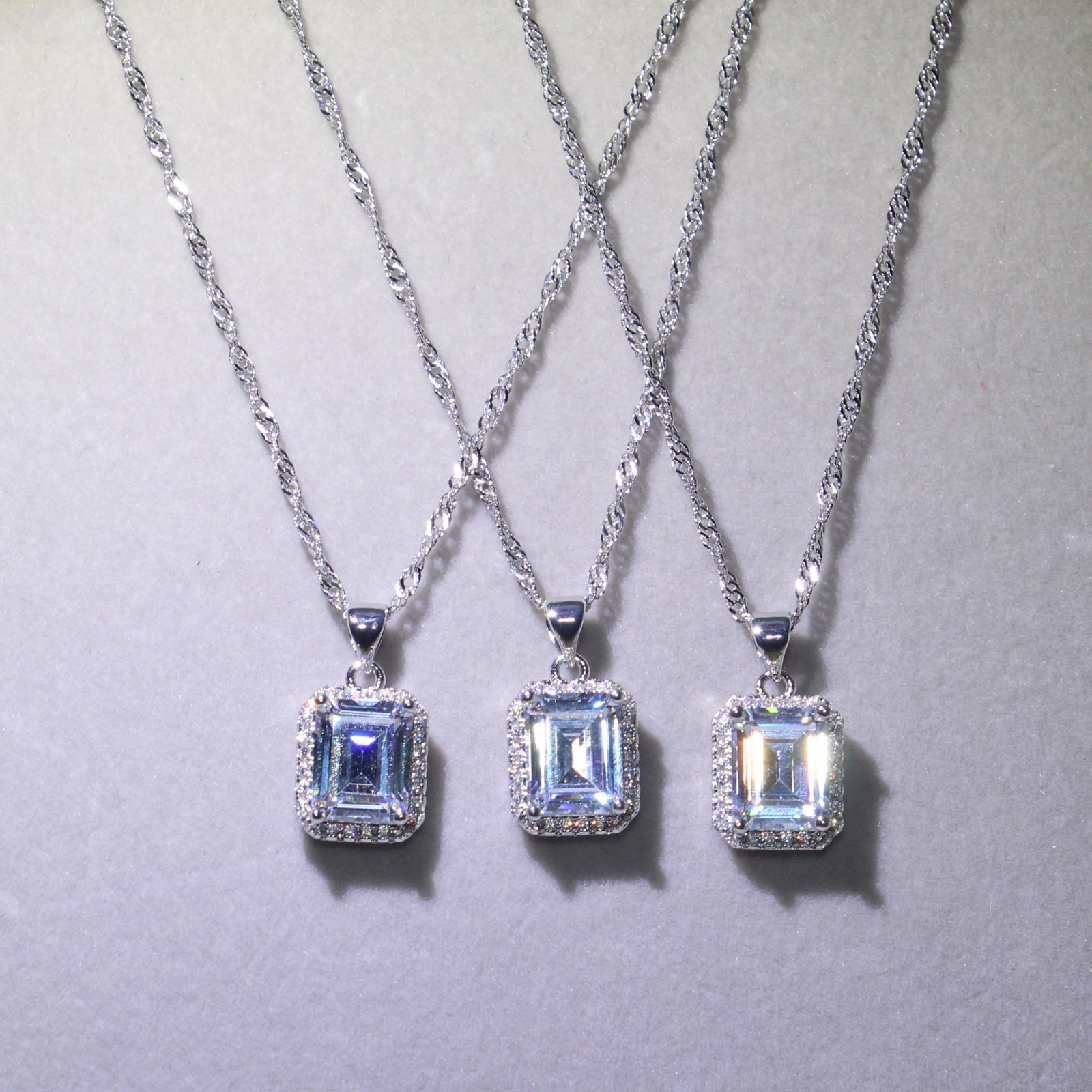 White Topaz Princess Cut Vintage Sterg Sier Wedding Necklace for Women