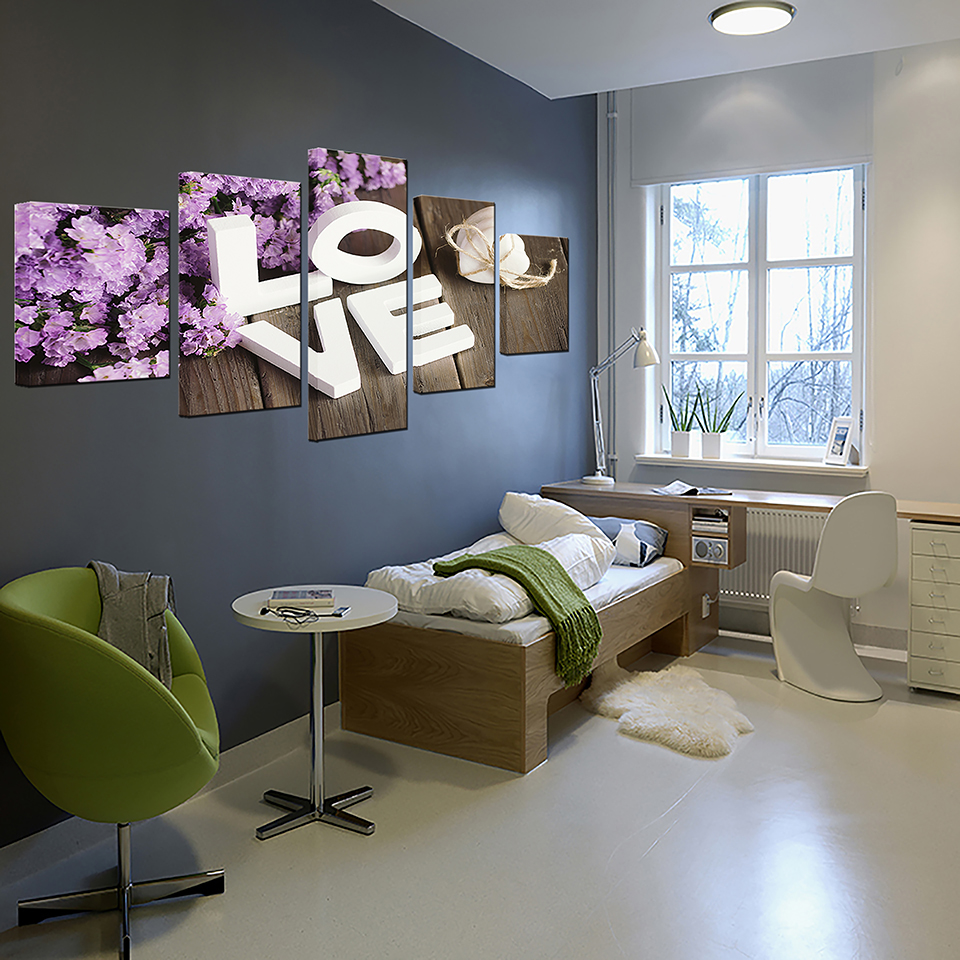 Modular Pictures Living Room Wall Art 5 Piece Purple Hyacinth Flower Paintings Home Decor Canvas HD Prints LOVE Poster No Frame