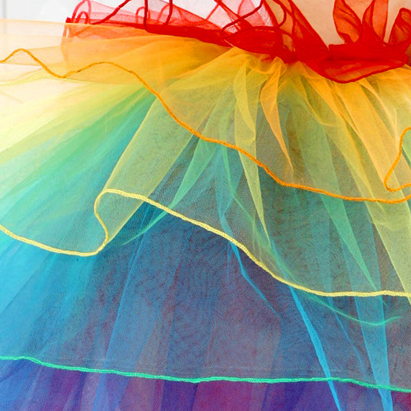Party Club Dance Show Ruffles Skirt Women Rainbow Self-ties Front Mesh Pleated Tutu Petticoat Female Tulle Ball Gown Faldas Mujer Jupe