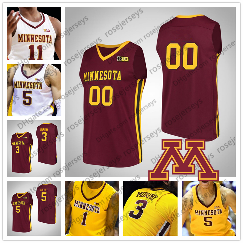 Custom Minnesota Golden Gophers College Basketball Red Yelow White Any Name Number 5 Amir Coffey 3 Murphy 25 Daniel Oturu 2019 NCAA Jerseys от DHgate WW