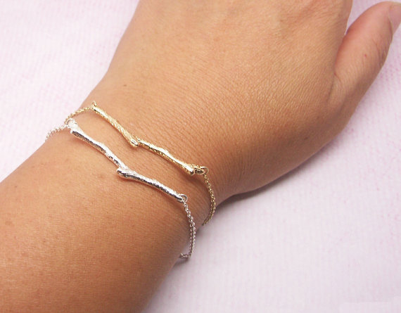 Gold Silver Simple Tree Branch Bracelet Nature Woodland Olive Bar Twig Bracelet Botanical Plant Limb Bracelets