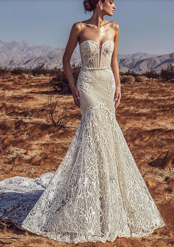 2019 Mermaid Wedding Dresses Sweetheart Court Train Lace Appliques Beads Custom Made Beach Wedding Dress Zipper Back Plus Size Bridal Gowns