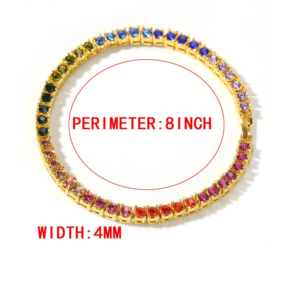 New fashion personalized Gold Bling Colorful Diamond Tennis Chains Bracelets Mens Hiphop Jewelry for Men Women Christmas Gifts for Lovers