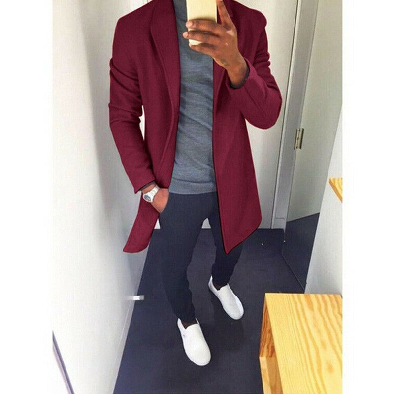 M-XXXL Autumn Winter Men Casual Coat Thicken Woolen Trench Coat Business Male Solid Classic Overcoat Medium Long Jackets Tops CJ191213