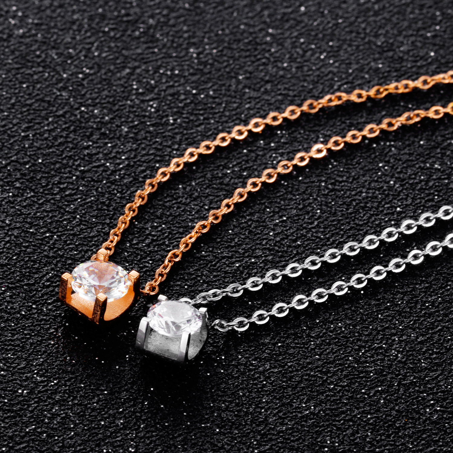 Classic Charm Pendant Necklace Single Diamond Stone Stainless Steel 18k Rose Gold Plated Necklace Jewelry Woman Gift