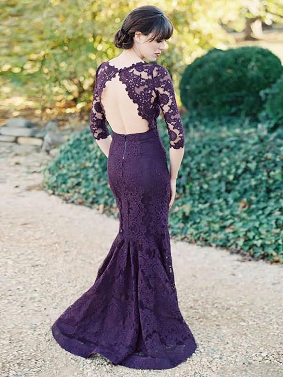 Purple Half Sleeves Mermaid Bridesmaid Dresses Formal Dress Floor Length Maid of Honor Dress for Wedding Party