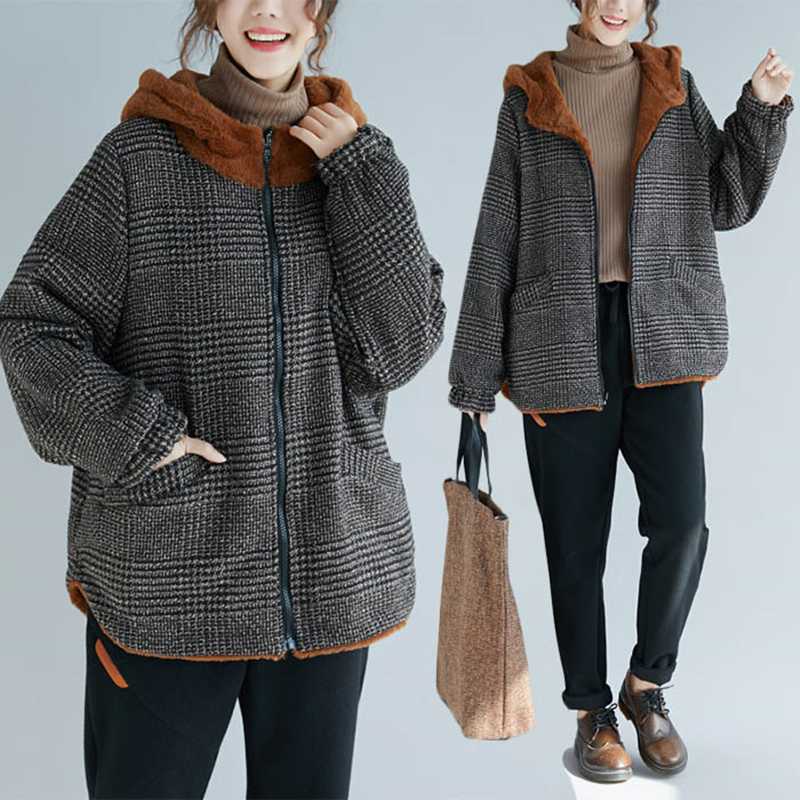 2020 New Winter Long Sleeve Warm Coat Women Plaid Thicken Jacket Casual Plus Size Woolen Velvet Splice Hooded Loose Outwear
2020 New Winter Long Sleeve Warm Coat Women Plaid Thicken Jacket Casual Plus Size Woolen Velvet Splice Hooded Loose Outwear