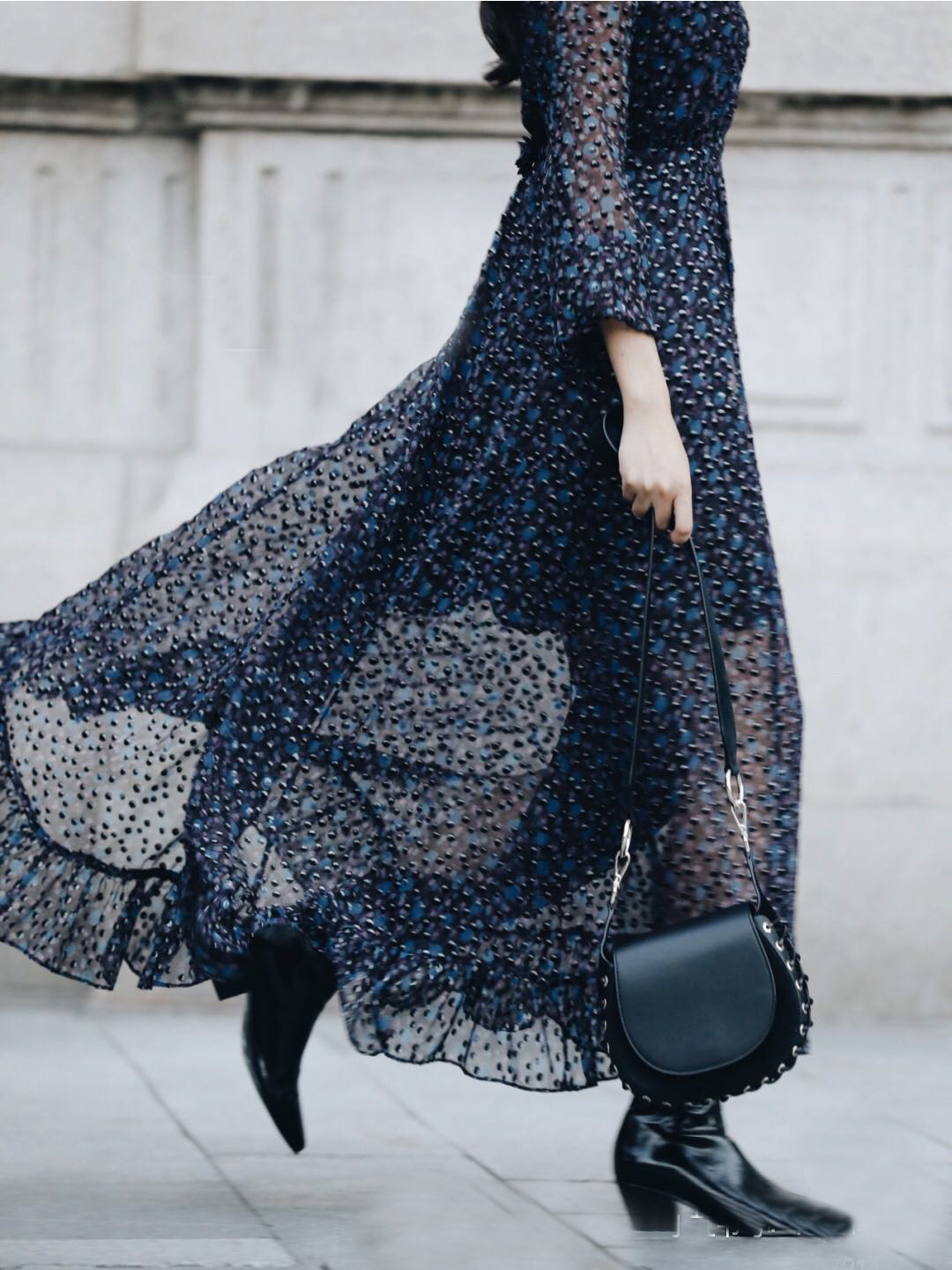 2020 Spring Summer Long Sleeve V Neck Multicolor Polka Dot Print Asymmetry Mid-Calf Dress Women Fashion Dresses W1815116
