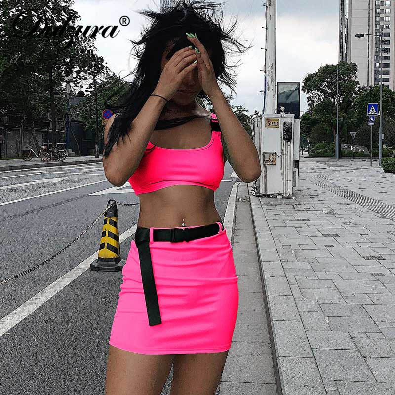 Two Piece Dress Dulzura 2021 Summer Women Pieces Set Skirt Bandage Crop Top Tracksuit Outfits Streetwear 2 Festival Clothes1