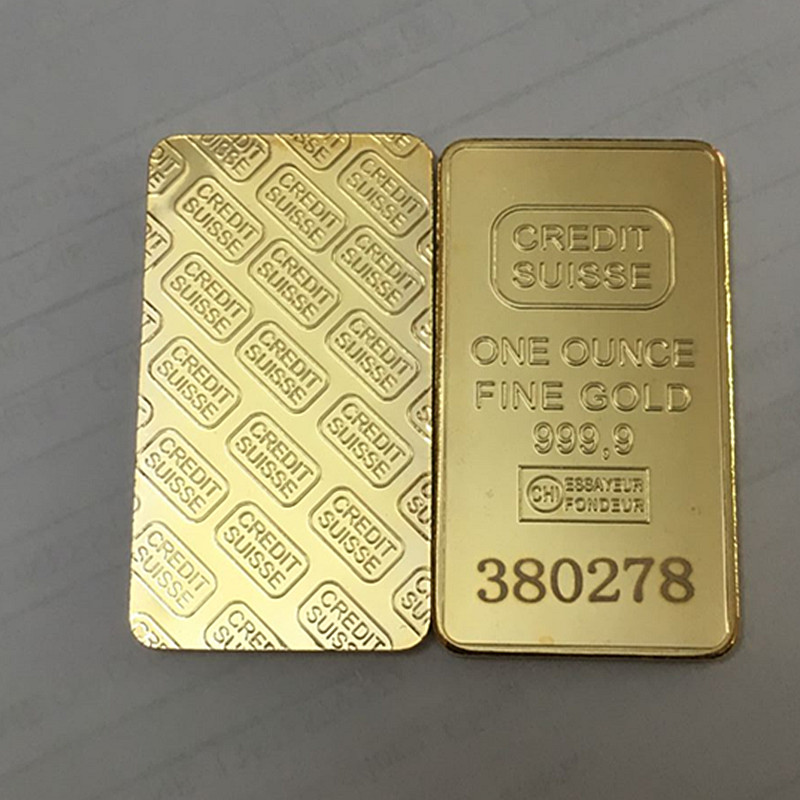 10 pcs Non Magnetic credit suisse 1 Oz Brass Core gold Plated Bullion Coin 50 x 28 mm ingot bar coin with different serail laser number
10 pcs Non Magnetic credit suisse 1 Oz Brass Core gold Plated Bullion Coin 50 x 28 mm ingot bar coin with different serail laser number