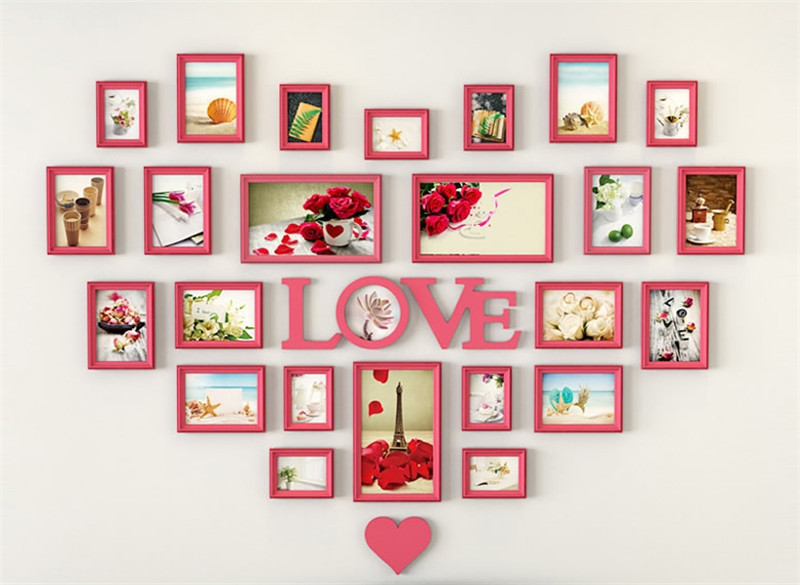 Romantic Heartshaped Po Frame Wall Decoration 25 piecesset Wedding Picture Frame Home Decor Bedroom Combination Frames Set9947624