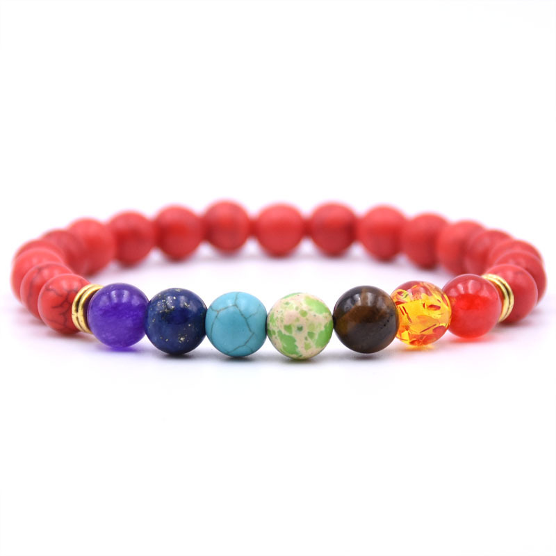 7 Chakra Planet Gemstone Bead Bracelet Men's Ms. Fused Rock Oil Diffusion Bangle Bracelet Yoga Beads Elastic Adjustable (Color)