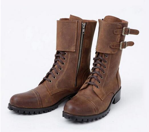 Winter Boots Men Cowboy Leather Shoes Men Big Size Boots Zipper Round Toe Motorcycle 2019