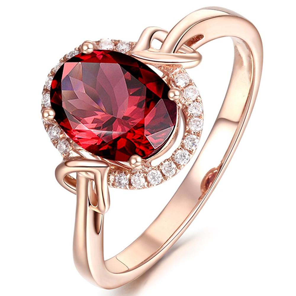18k Rose Gold Red Crystal Rings for Women Femme Ruby Gemstone Engagement Zircon Diamond Fashion Party Jewelry Christmas Gift